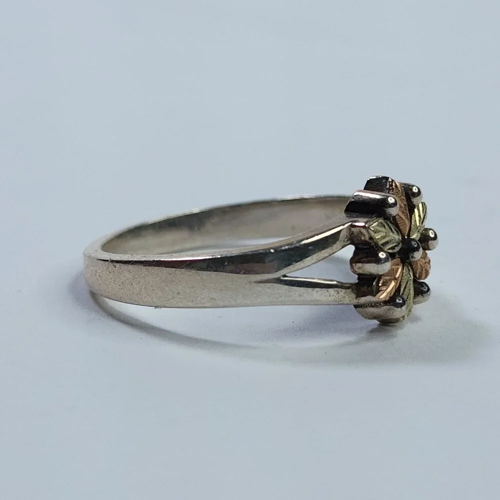 Black hills Ring 925 Sterling Silver 12k Rose Green Gold Leaf Design USA 10 - Picture 3 of 8